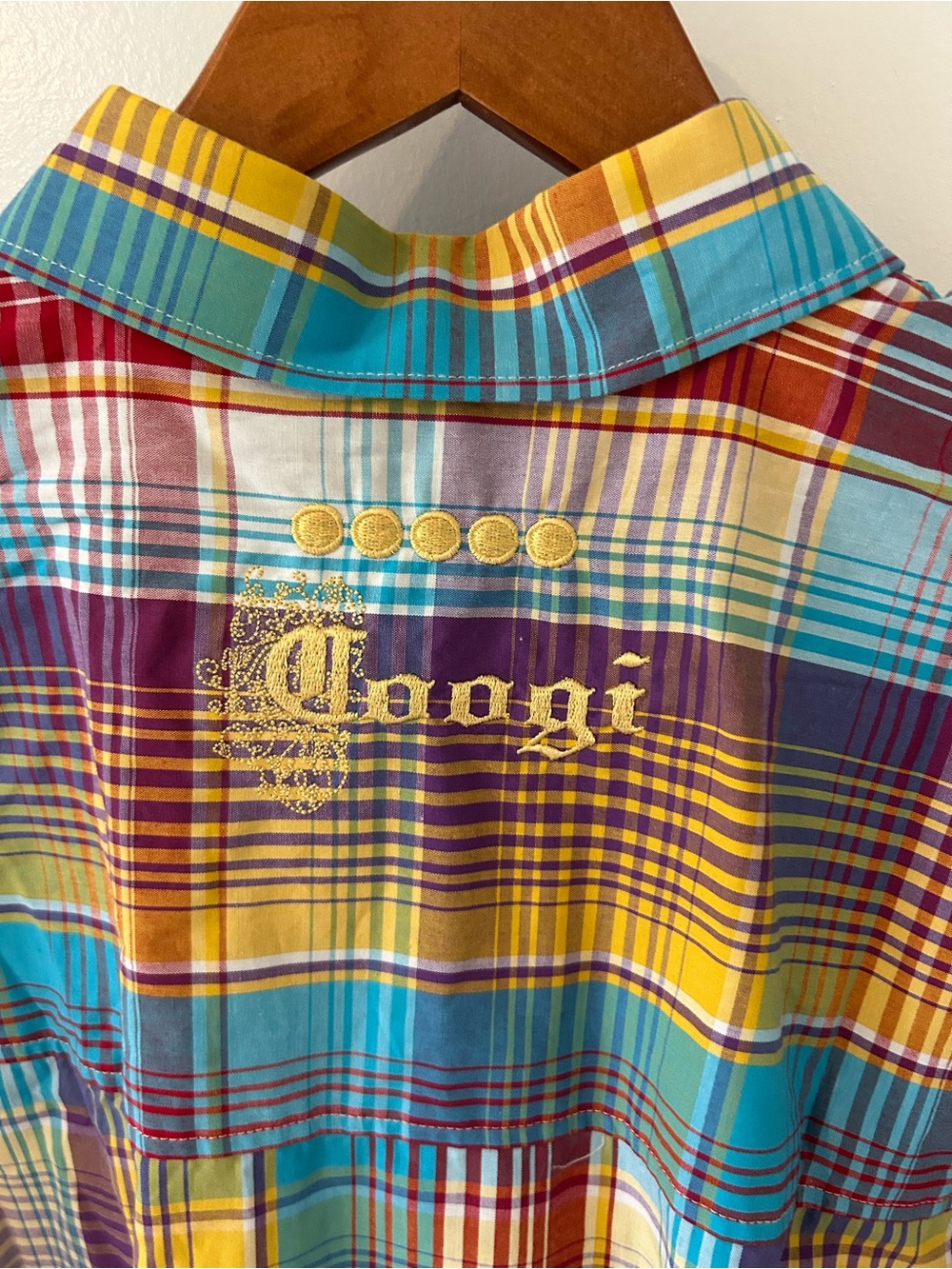 COOGI Multicolor Plaid Button-Up Shirt with Gold Logo